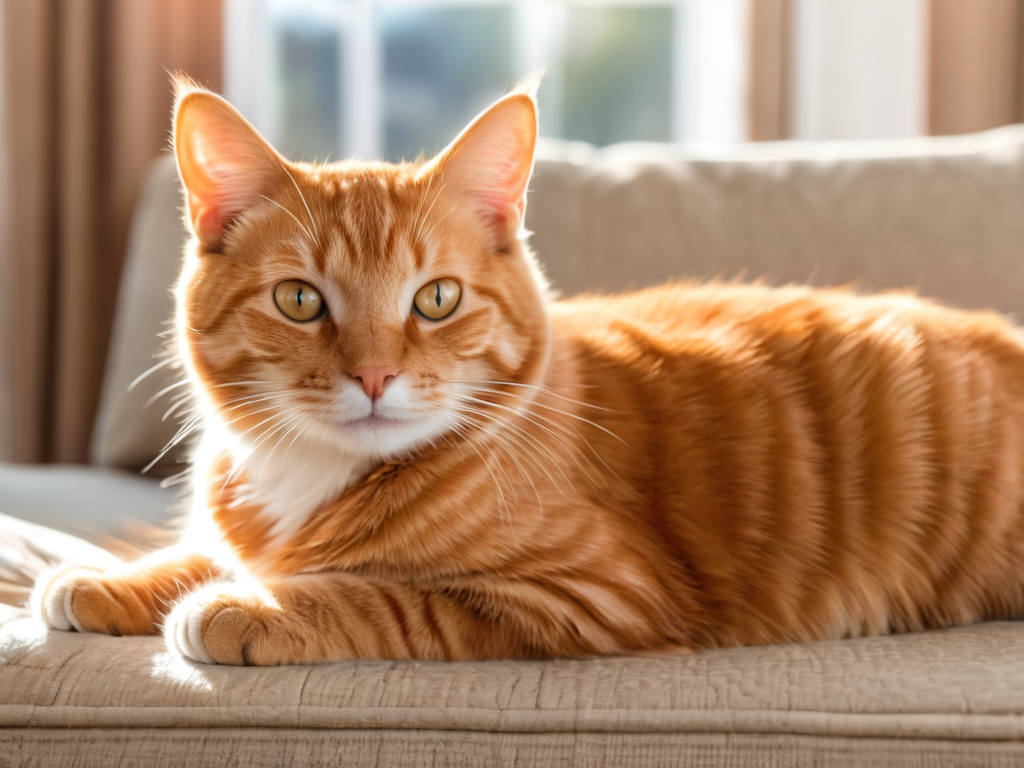 A happy adopted cat relaxing in their forever home